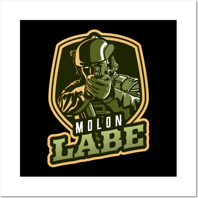 Man's Pointing A Gun | Molon Labe Wall Art by Mega Tee Store